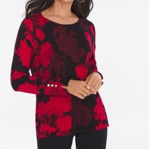 Chico's Vibrant Red Floral Print Knit Top